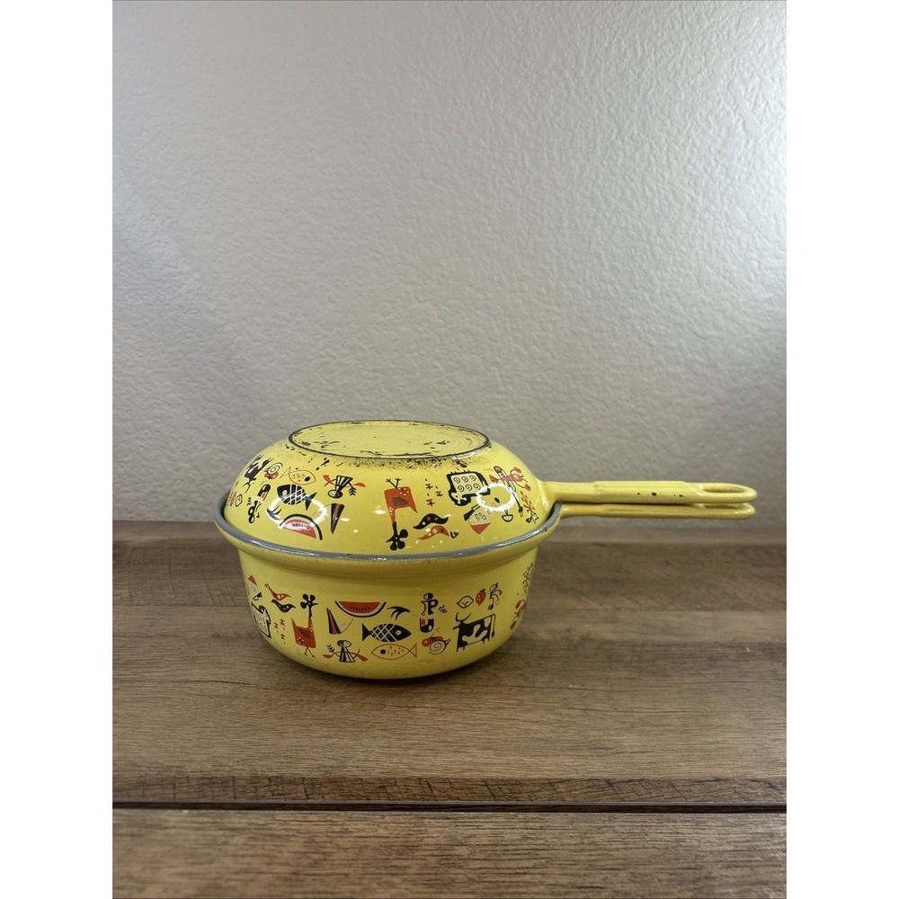 Descoware Yellow Enamel Cast Iron Saucepan Skillet Set Made in Belgium Vintage